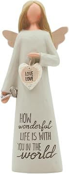 Blossom Bucket Angle Love Love Hand Painted Resin Decorative Figurine with Heart Resin with Message | Decoration for Living Room, Bookshelf for Family & Loved Once s, White