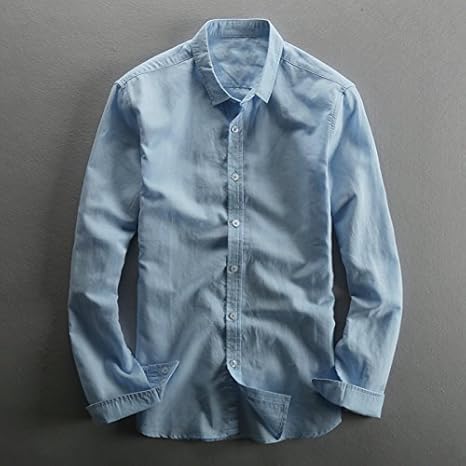 Amazon Co Jp 綿麻シャツ リネンシャツ メンズ 白シャツ 長袖シャツ 麻 コットン 綿 無地 シワ加工 春夏 夏物 夏着大きいサイズ St08 ブルー Xl 服 ファッション小物