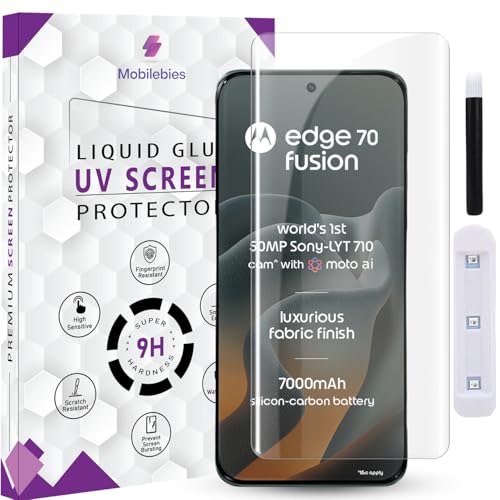 Image of Premium HD+ UV Tempered Glass Screen Protector For Moto Edge 70 Fusion 5G (6.78 Inch, Pack of 1) Full Adhesive UV Curved Screen Protector Case Friendly HD Clarity with installation kit
