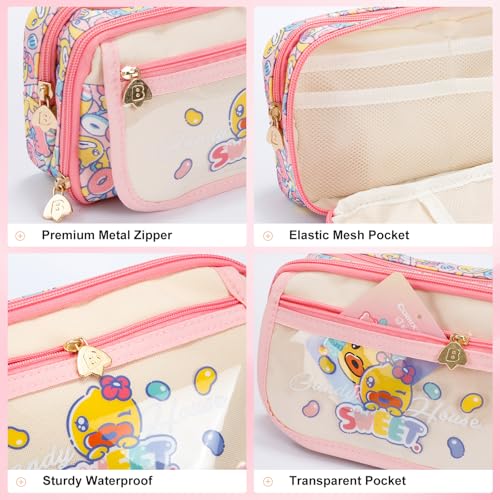 Image of Comix Large Capacity Pencil Case Pouch, 5 Compartments Pencil Pouch, Pink
