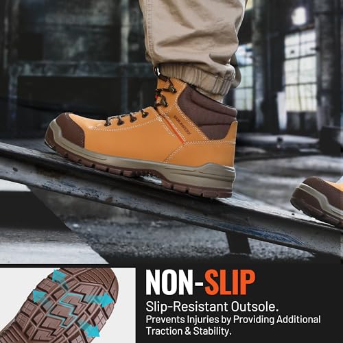 DURAWERK Steel Toe Shoes for Men, Light Comfortable High Top Work Boots, Non-Slip Safety Shoes for Men with Wide Toe Box, Indestructible Leather Construction Boots4