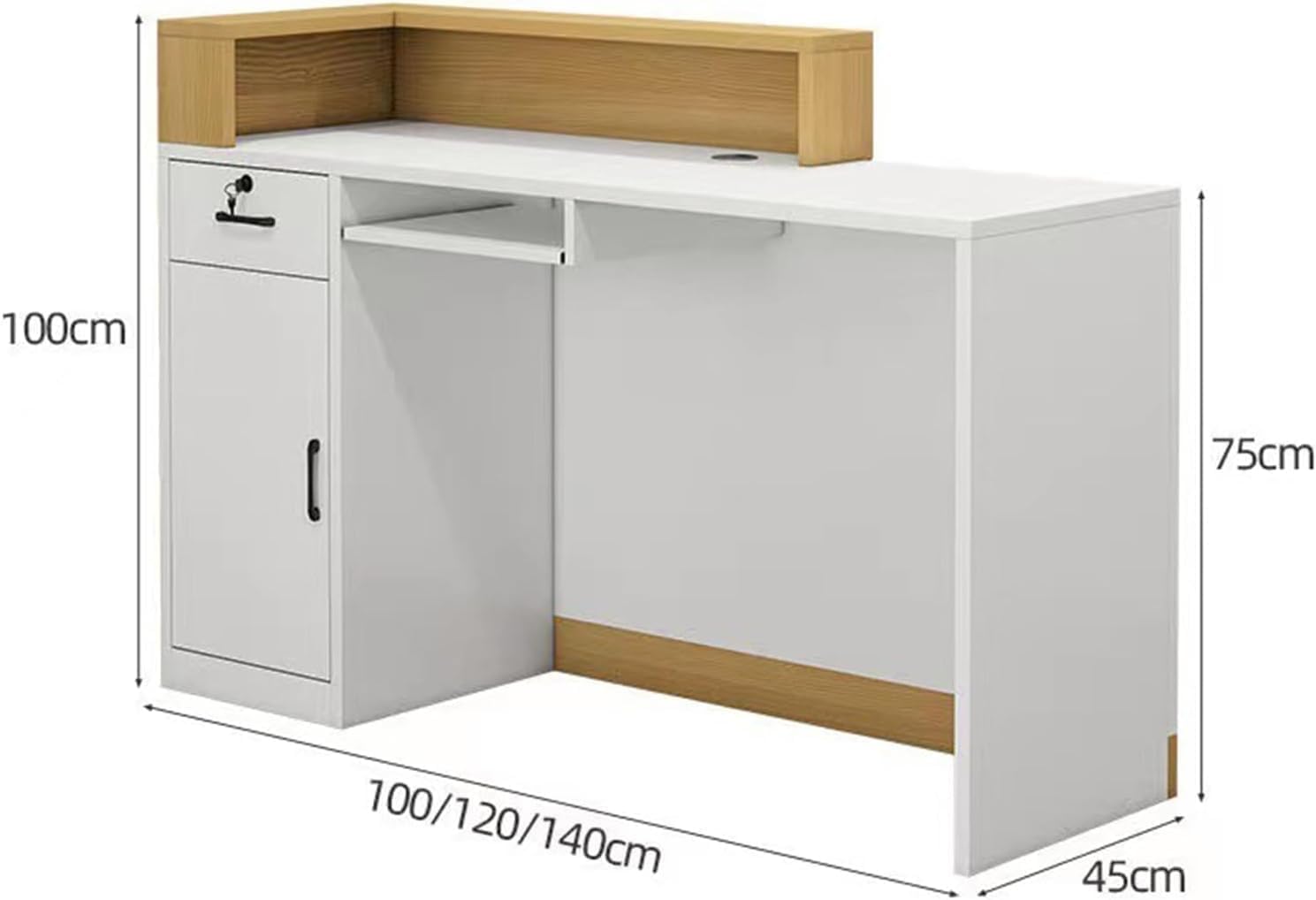 Tavolo da banco per reception, moderno bancone anteriore con cassetto e ripiani, struttura in MDF per ufficio, salone di bellezza e hall