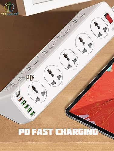 Image of 16 in 1 Extension Board with 2500W Power Strip 10 Universal Power Sockets, 6 USB Slots Surge Protection with a 30W Type C USB PD QC 3.0 Fast,2-M Power Cord with Indian 3 Pin Plug