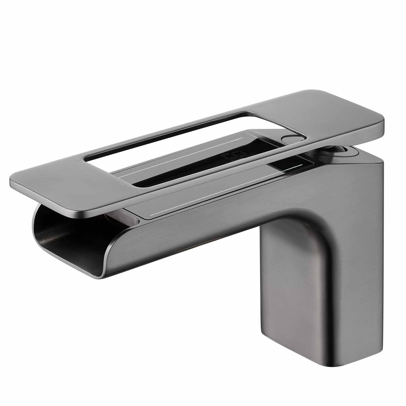 JRUIA Waterfall Kitchen Faucet, Brass Basin Mixer Tap, Hot And Cold Water Available, Bathroom Mixer Tap, with Digital Display,Grey