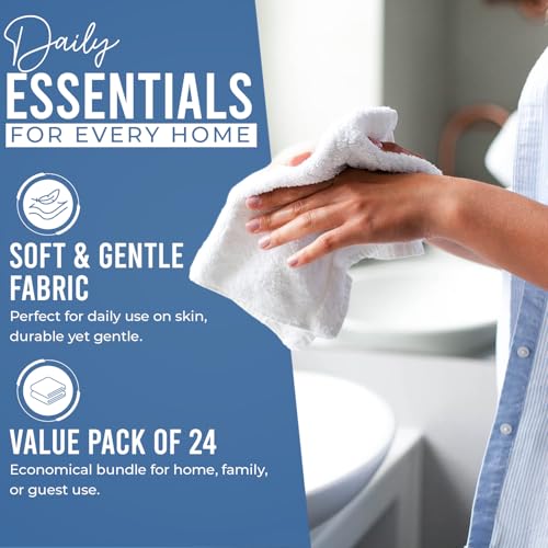 Image of DAN RIVER 24 Pack Wash Cloths for Showering [12x12] - 100% Cotton Washcloths Premium Quality Flannel Face Cloths for Bathroom, Highly Absorbent and Soft Feel Wash Clothes, M Blue