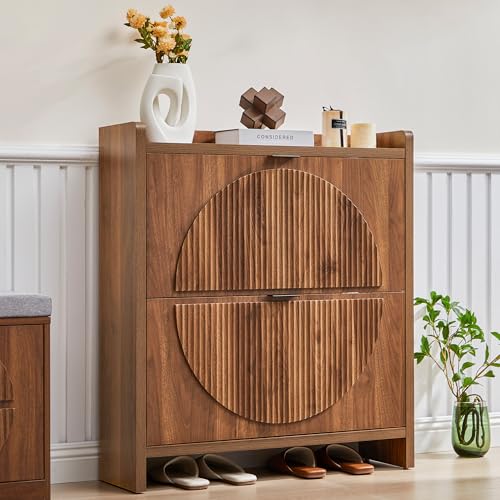 Narrow Shoe Cabinet with 2 Flip Drawers for Entryway,Wood...