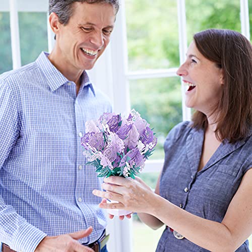 Lovepop® lila Rosenstrauß aus Papier 3D Pop-Up Papierblumen Bouquet Blumenstrauß für Jahrestag, Hochzeitstag, Weltfrauentag, Muttertag, Dankeschön purple roses | inkl. Notizkarte mit Umschlag