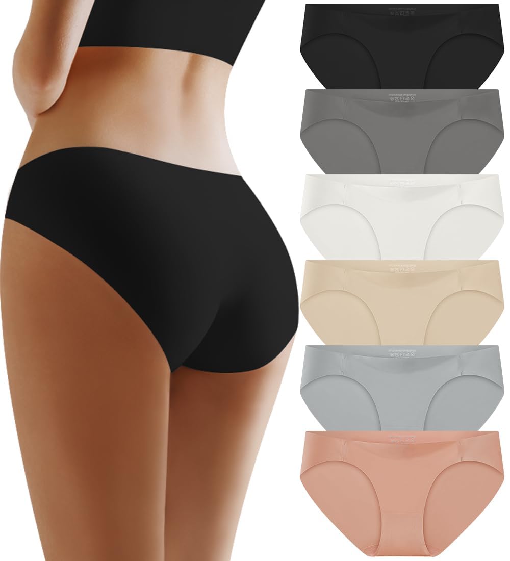 DHFBABYSeamless Underwear for Women Sexy Low Waist Comfortable Invisible High Cut Soft Briefs 6 Pack