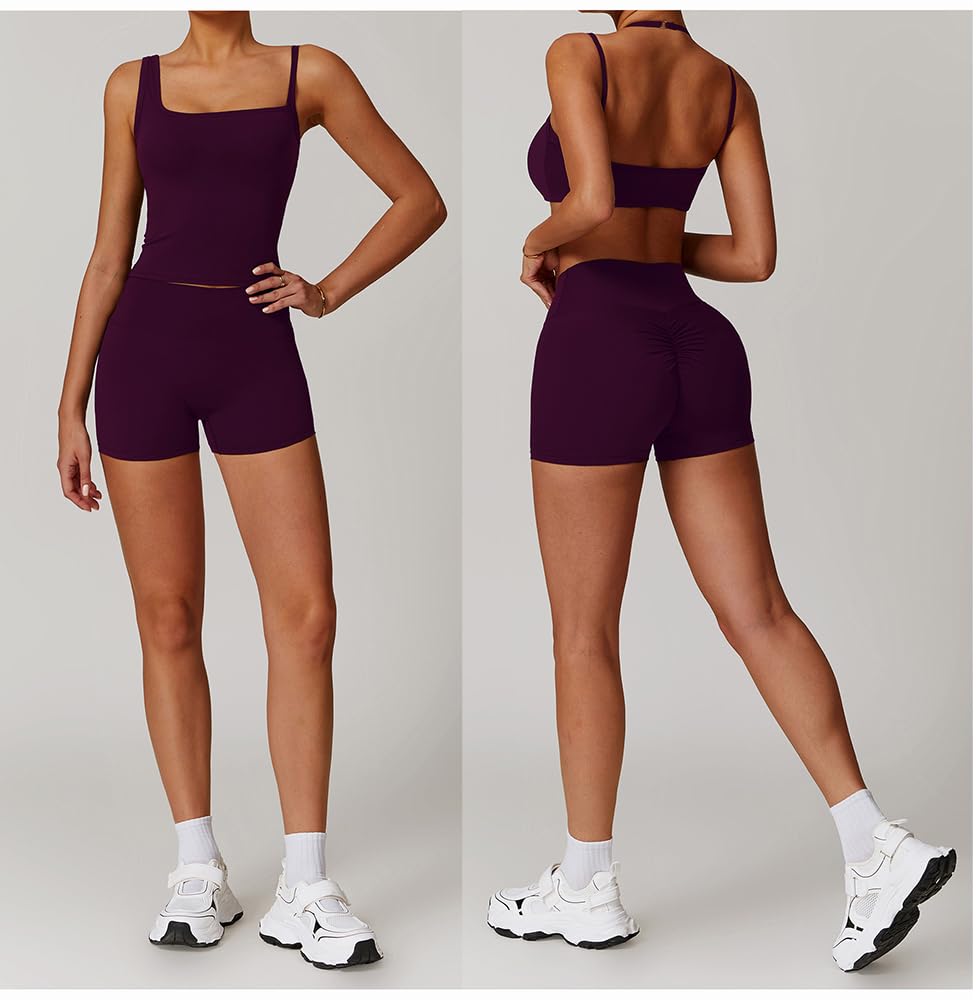 EnShine Tela Womens High Waisted Tummy Control Workout Shorts Pants,Yoga Athletic Gym Butt Lifting Shorts for Women. Purple