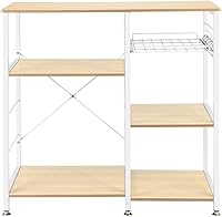 Vista 8 de Isla de cocina con almacenamiento, estante de panadería de pie, estación de mesa de barra de café, soporte para horno de microondas, estación