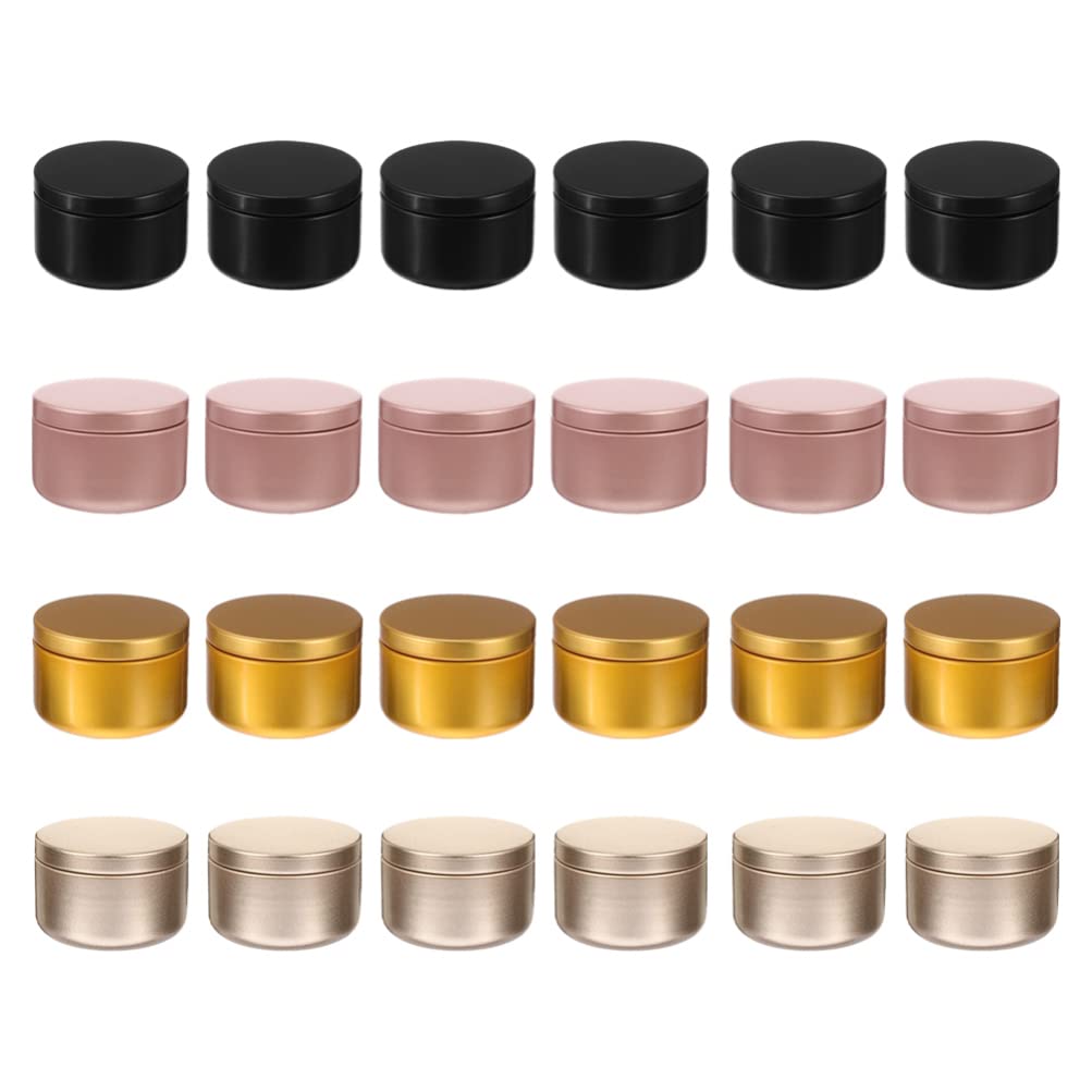 Adium 24pcs Crafts Empty Tin Candle Jars Metal Aluminium Boxes Tea Storage Containers with Lids for DIY Candle Making Jewelry Candy Coffee Bean Sugar Holder 50ml