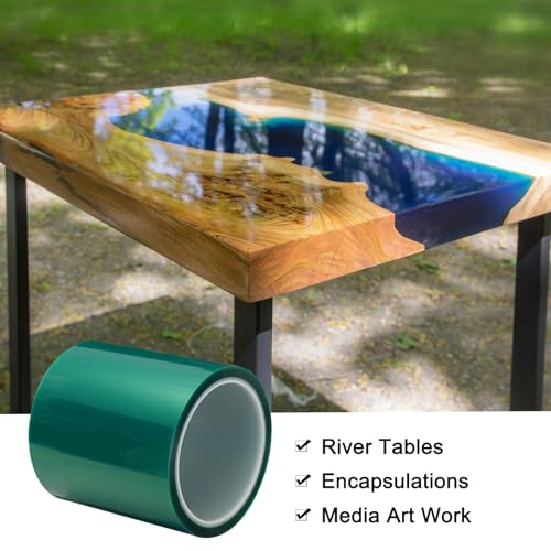 Image of MECCANIXITY Resin Tape Silicone Adhesive Tape High Temperature Resistance Easy Peeling Polyester for Epoxy Resin,River Tables,Craft,Remove Residue 3.94 Inch Wide 108FT Long(Green),Pack of 1