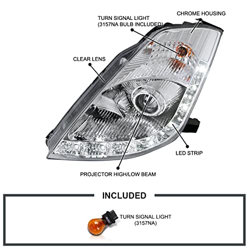 SPEC-D TUNING LED Signal Chrome Projector Headlights Compatible with 2006-2009 Nissan 350Z with Factory HID Headlight, Left + Right Pair Headlamps Assembly - Image 4