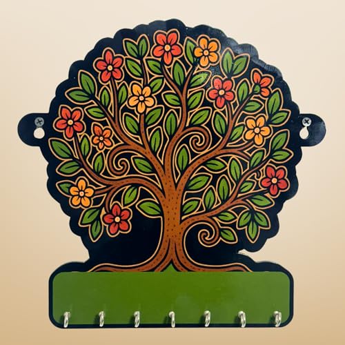 Image of Tree of Life Wooden Key Holder - Lightweight Wall Hanging Organizer for Home & Office | Decorative Modern Art for Bedroom, Living Room, Guest Room & Dining Area