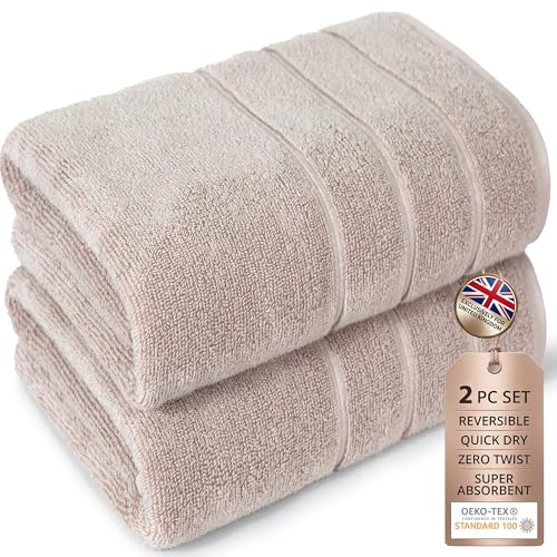 Image of Bath Towels Set of 2 I 100% Cotton I Zero Twist Bathroom Towels I Beige