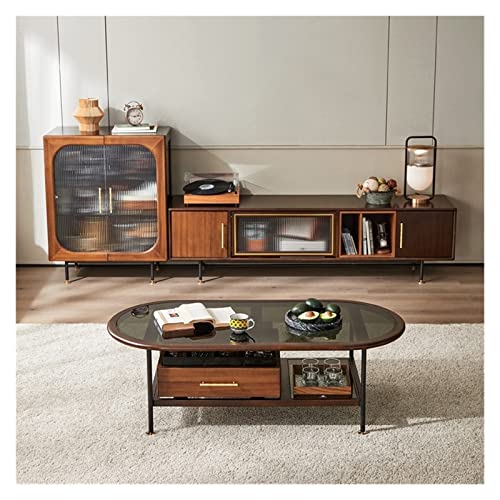 KIRANDY Soporte de TV Retro, combinación de Mesa de Centro de Madera Maciza, Centro de Entretenimiento, Mesa de Consola de TV for Sala de Estar (Size : Table+Cabinet)