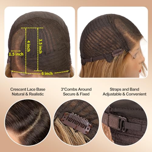 Image of KKU 18 Inch Ombre Brown Human Hair Wigs for Women,Human Hair Wigs With Bangs,Lace Front Wigs Human Hair