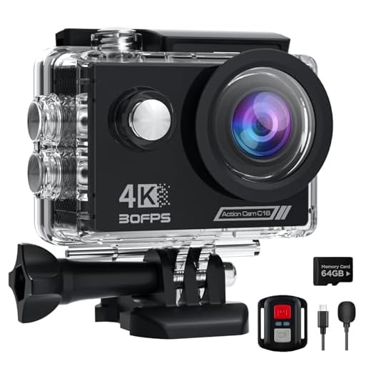 Camlance Action Cam 4K con Scheda SD da 64G, HD 20MP WiFi Videocamera,Fotocamera Sott'acqua 40M con Telecomando,170° stabilizzata Telecamera Subacquea, 2 Batterie e Accessori di Montaggio