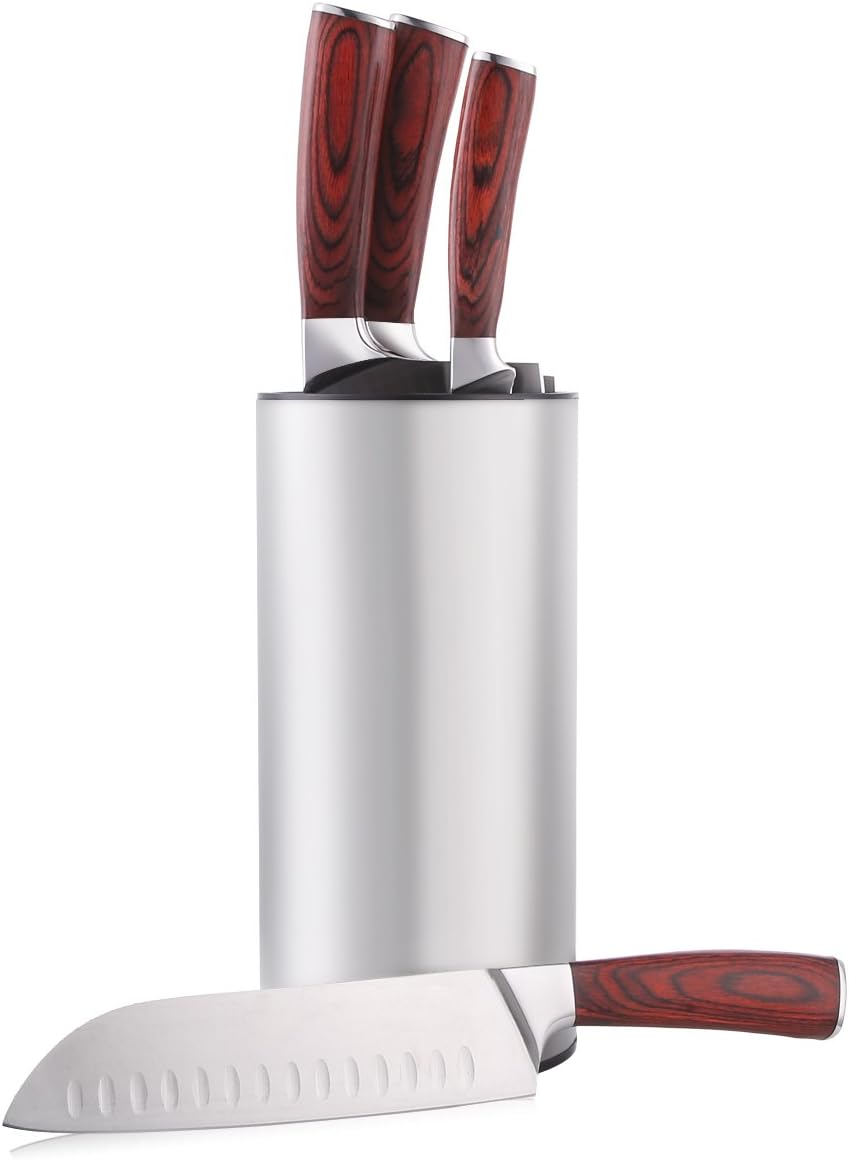 Hiware Stainless Steel Universal Knife Block, Round Soft Touch Knife Holder - For Safe, Space-Saver Knife Storage