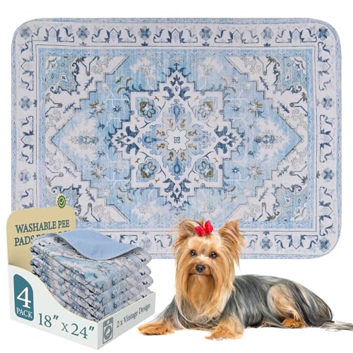 Image of Homimp Washable Pee Pads for Dogs,4 Pack Reusable Puppy Pads Waterproof,Absorbent and Leakproof Dog Pee Pads,Non Slip Puppy Training Pads, Pet Mat for Floor, Crate, Couch, Whelping,Blue, 18 inchx24 inch