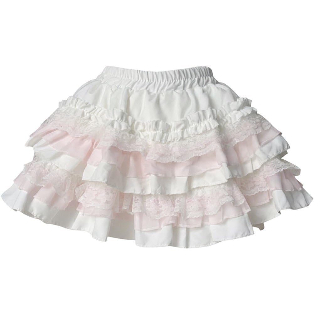 Lolita Skirt for Women Girl Sweet Kawaii Ruffles Layered Mini Skirt Y2k High Waist Lace Cake Skirts