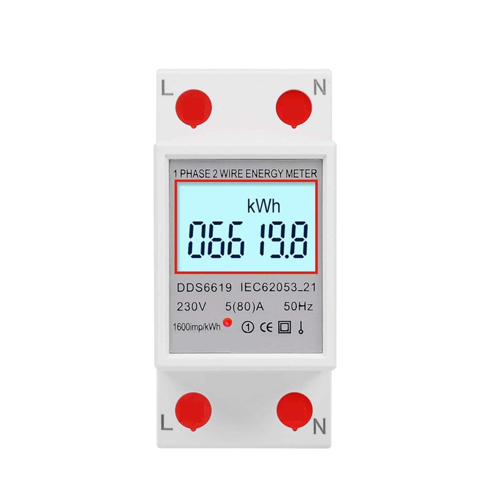 Medidor Inteligente Monitor De EnergíA Medidor De Energía Monofásico De Carril Din, Retroiluminación Digital LCD, Medidor De Consumo De Energía KWh, Electricidad 120V/230V, Reinicio A Cero(DDS6619-008
