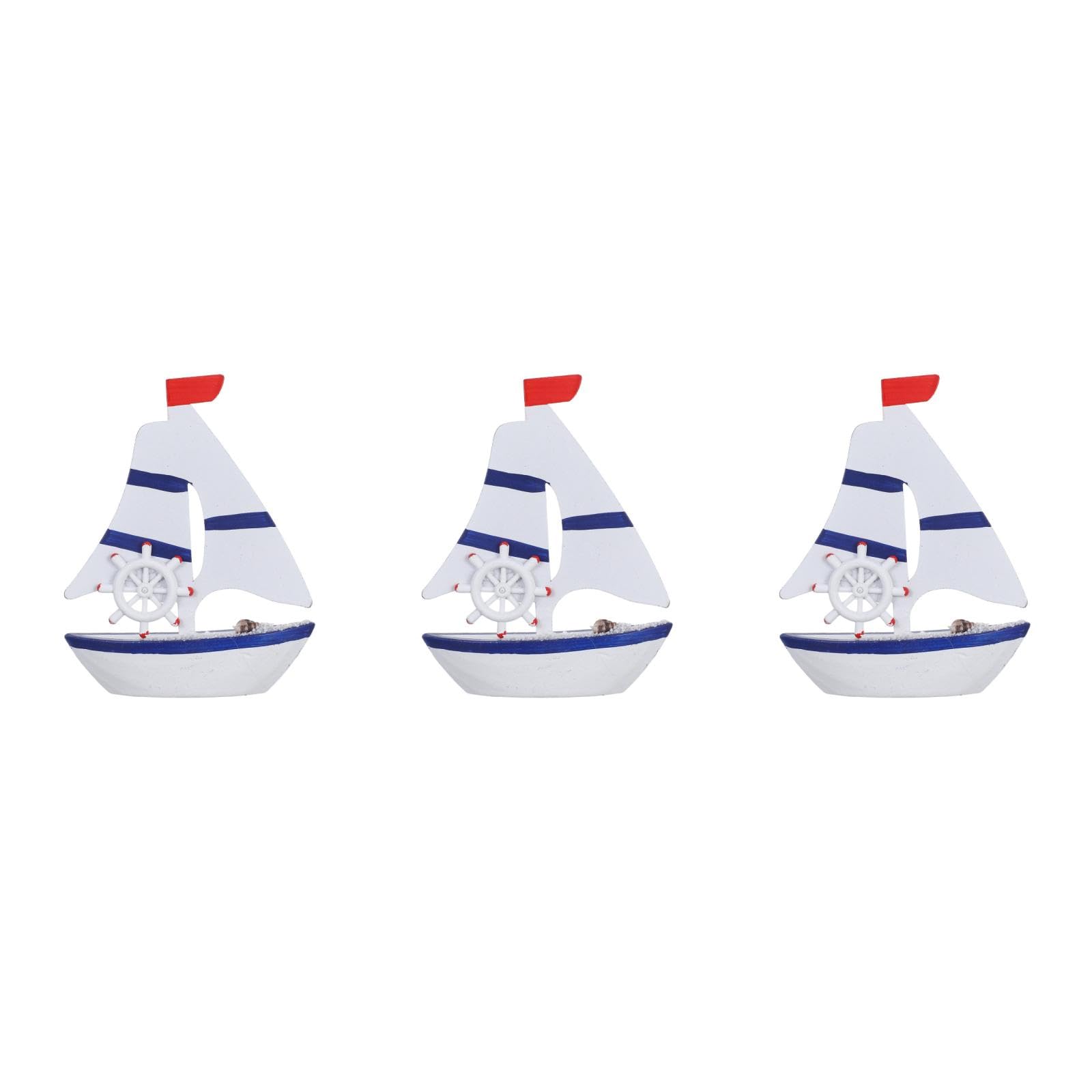 LUOZZY 3 Pcs Mini Wooden Sailboat Model - Nautical Desktop Ornament and Coastal Photo Props for Beach Decor
