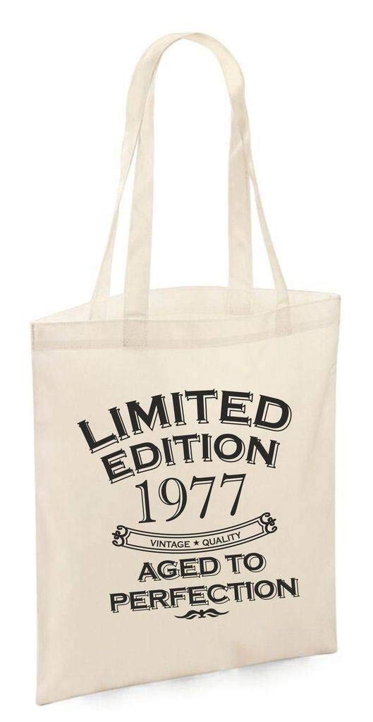 Dcg Printwear Tote Bags Women's Natural Fun Birthday Gift Present Tote Shopping Cotton Bag Limited Edition Aged To Perfection Year 1977