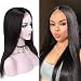 Fave Straight Human Hair Lace Part Wigs within 4x4 Lace Closure for Women 130% Density 16Inch (#1B)
