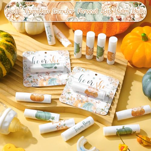 Image of 24 Pcs Fall Pumpkin Theme Lip Balm Bulk He or She Pumpkin Lip Moisturizer Care Baby Shower Party Favors for Guest Gift Set Travel Size Lipstick Gender Reveal Decoration Autumn Thanksgiving