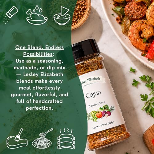 Image of Lesley Elizabeth Cajun Traveler's Spices - Authentic Cajun Seasoning Blend for Chicken, Shrimp, Pork & Veggies | Bold Creole & Southern Flavor | Gourmet Rub for Grilling & Cooking