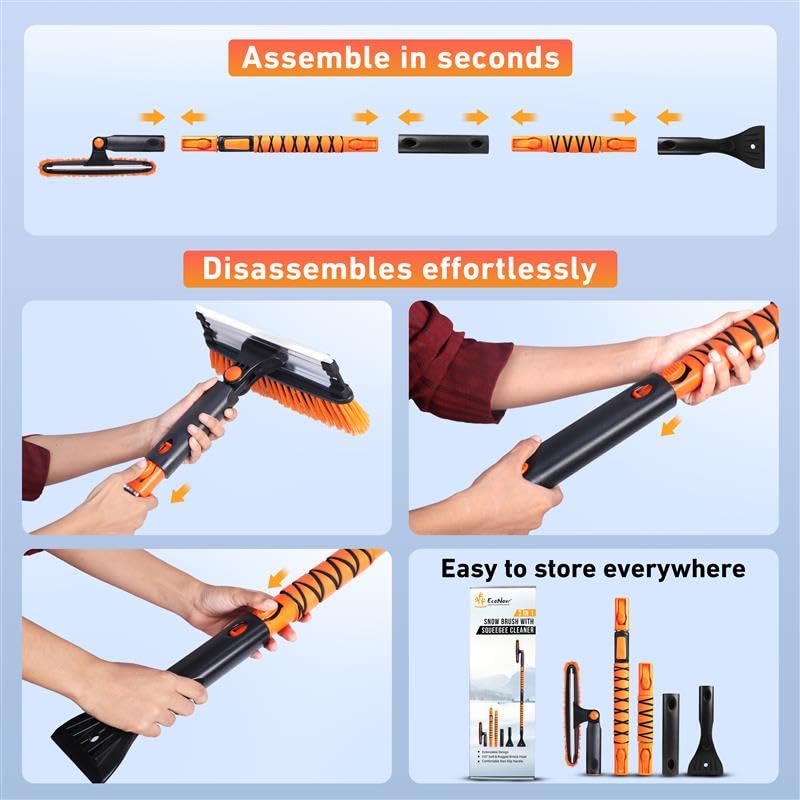 Image of EcoNour 49 inch Extendable Squeegee Snow Brush and Ice Scraper for Windshield | For Car Windows | 270 Telescopic Snow Broom with Pivoting Squeegee | Heavy Duty Car Snow Removal Tool for SUV, Truck & Car