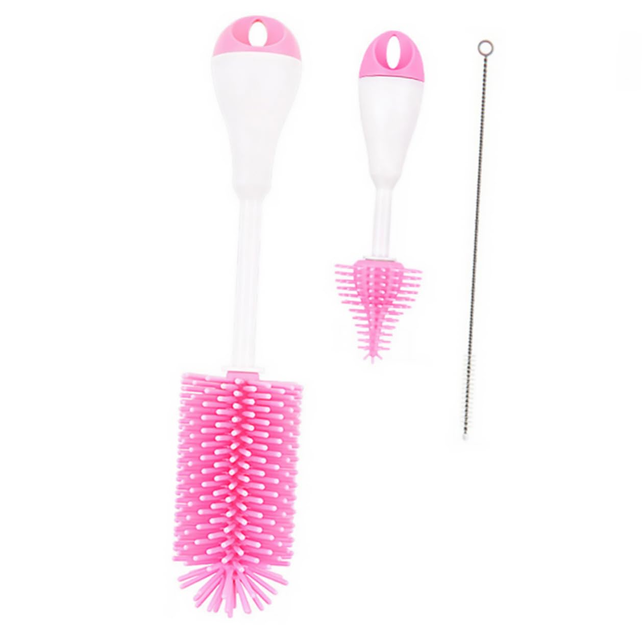 Milisten 2 Set Set di pennelli per capezzolo paglia bottiglia lungo bottiglie Pennello per biberon detergente per biberon spazzola per la pulizia spazzola per ciuccio per pp rosa