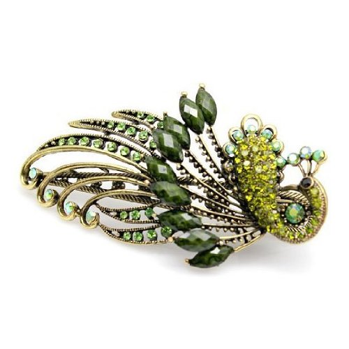 Click Down 1pcs Lovely Vintage Jewelry Rhinestone Peacock Hair Clips-1