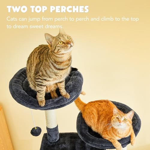 Árbol para gatos de interior 63in torre multi-niveles con 2 condos y juguetes miniatura 4