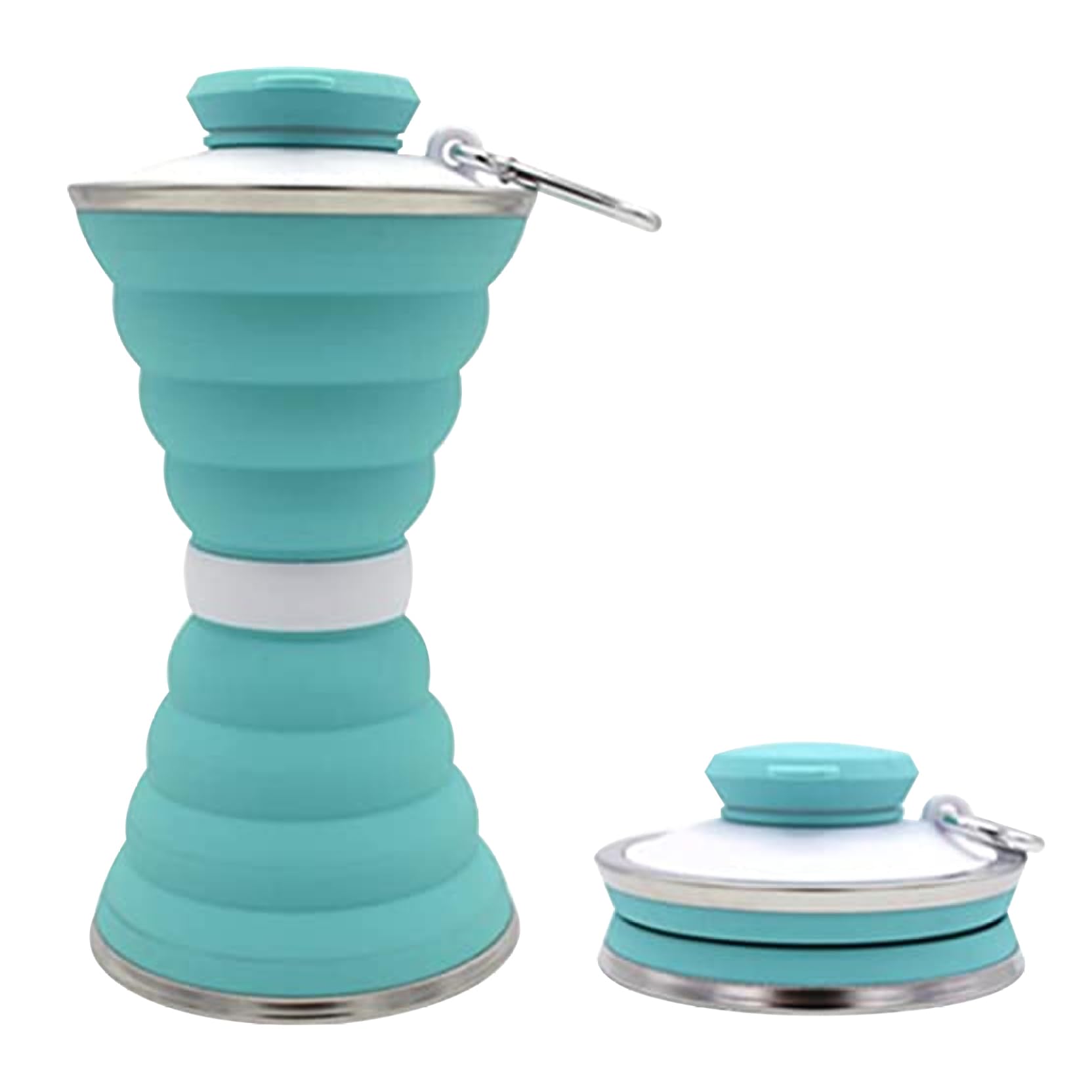 Bouteille de voyage pliable en silicone de 500 ml avec mousqueton, conception anti-fuite for les activités de plein air et le camping.,Gobelet pliable(Light Green)