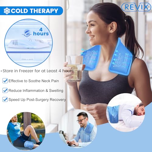 REVIX XL Neck Ice Pack for Injuries Reusable Neck Cooling Wraps for Pain Relief, Hot Cold Gel Packs Reusable for Chronic Pain, Sports Injury & Cervical Surgery, Soft Plush Lining Ice Neck Wrap - Image 5