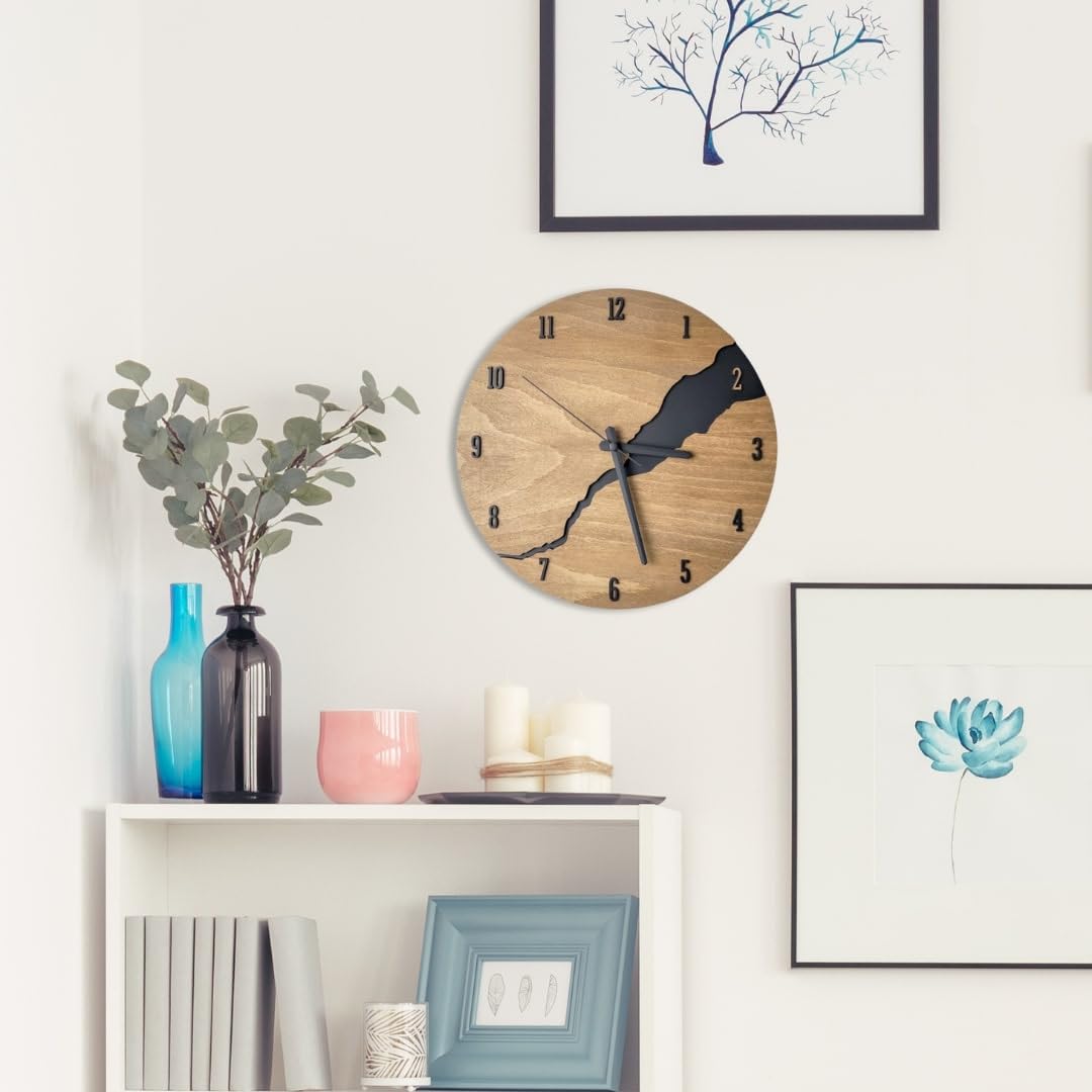 Wanduhr Holzoptik Modern 30 cm – Lautloses Quarz-Uhrwerk | Europäisches Design ohne Tickgeräusche – Stilvolle Uhr für Wohnzimmer, Küche, Büro & Schlafzimmer – Wandeko Bad Büro