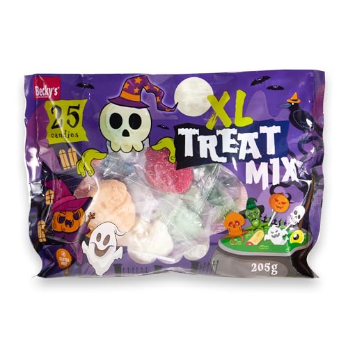 Becky’s Halloween Treat Mix XL 205g – Bunte Süßigkeiten-Mischung mit Lutschern, Fruchtgummis & Marshmallows – 25 Stück, einzeln verpackt für Partys, Trick-or-Treat & Kindergeburtstag – Großpackung