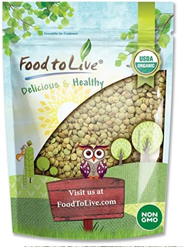 Organic Whole Green Lentils, 5 Pounds – Non-GMO, Dried Raw Beans, Sproutable, Vegan, Kosher, Bulk. High in Folate, Dietary Fiber, Protein. No Soaking Required. Great for Soups, and Veggie Burgers.