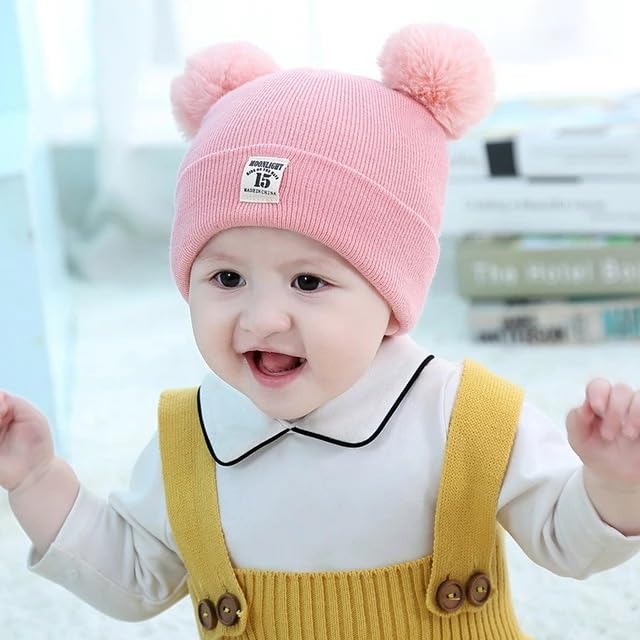 REFFER Baby Winter Cap; Kids Cap; Neck Warmer Set 3 Layers Warm Fabric Inside fits for 6 Month to 3 Years (Pink (Cap + Neck Warmer + Gloves Set) (6 Months to 3 Years)) 3