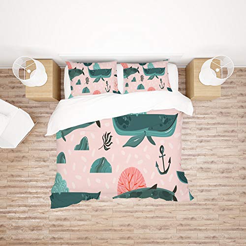 Parure de lit motif océan en polyester ultra doux rose - 3