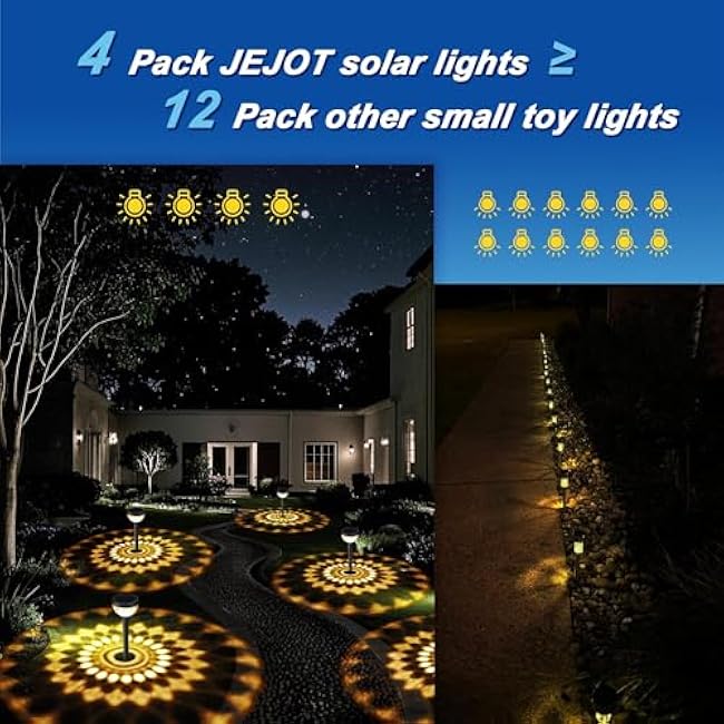 4 Pack Solar Pathway Lights with 2CCT(Warm and Cool) Light Modes,Gift for Mom and Friends,Bright Pattern Solar Decorative Lights Outdoor for Garden,Patio,Pool,Landscape,Pathway,Sidewalk Lawn