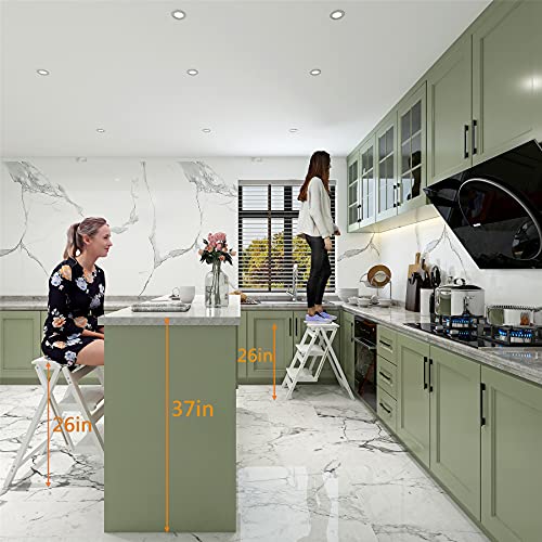 Kingbo Step Stool For Adults/Step Ladder/Counter Chair, 3-Step Folding Portable Wooden Step Stool, Anti-Slip & Lightweight (White) #TOP1