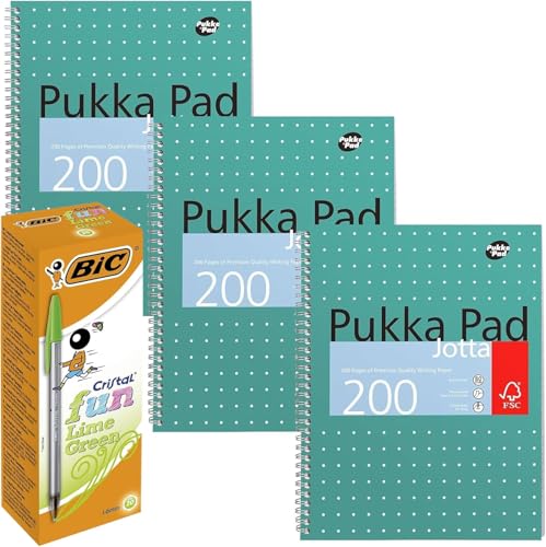 Stylos BIC Cristal Fun vert citron et carnet Pukka Pad A4 pour vos notes