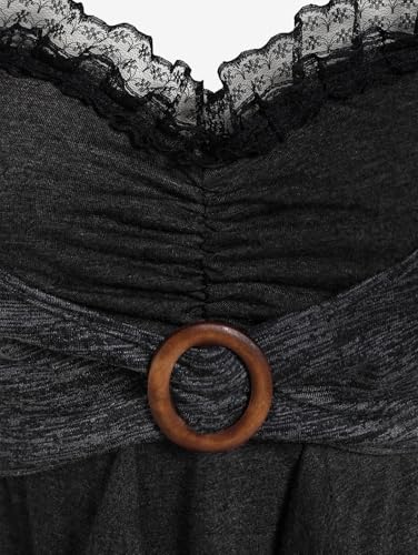 Rosegal Womens Plus Size Ruffles Lace Trim Color Block Space Dye O Ring 2 in 1 Long Sleeve Flowy Two Tone Top3