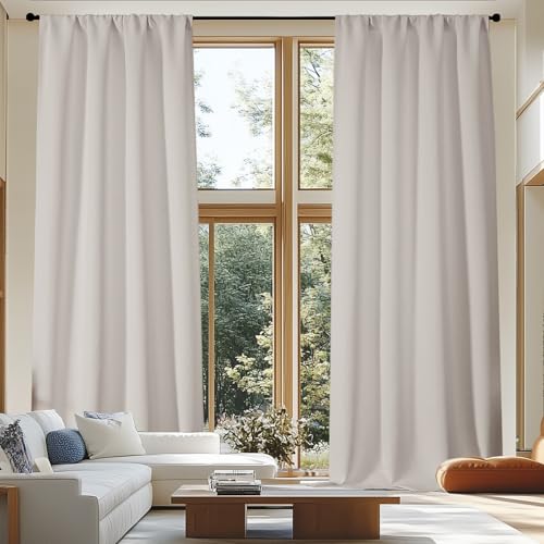 Simplebrand Ava Natural Extra Long 10ft Curtains for Patio 120 Inches Long 2 Panels Set, Room Darkening Solid Thermal Insulated Energy Saving Rod Pocket Window Treatment Curtains Drapes, 50 Wx120 L