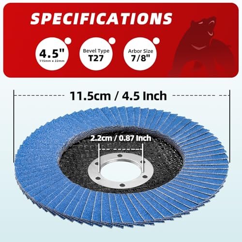50 Pack 40 Grit Zirconia Flap Discs 4.5" x 7/8" T27 for 4 1/2 Inch Angle Grinder Flap Wheels Heavy-Duty Grinding & Sanding Discs for Metal, Wood, Stainless Steel by ROTEBIENE - Image 6