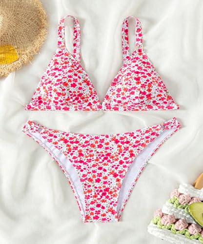 YIMISAN Women's Two Piece Floral Print Swimsuits Triangle Top Sexy Bikini Sets Low Waist Cheeky Bathing Suit3