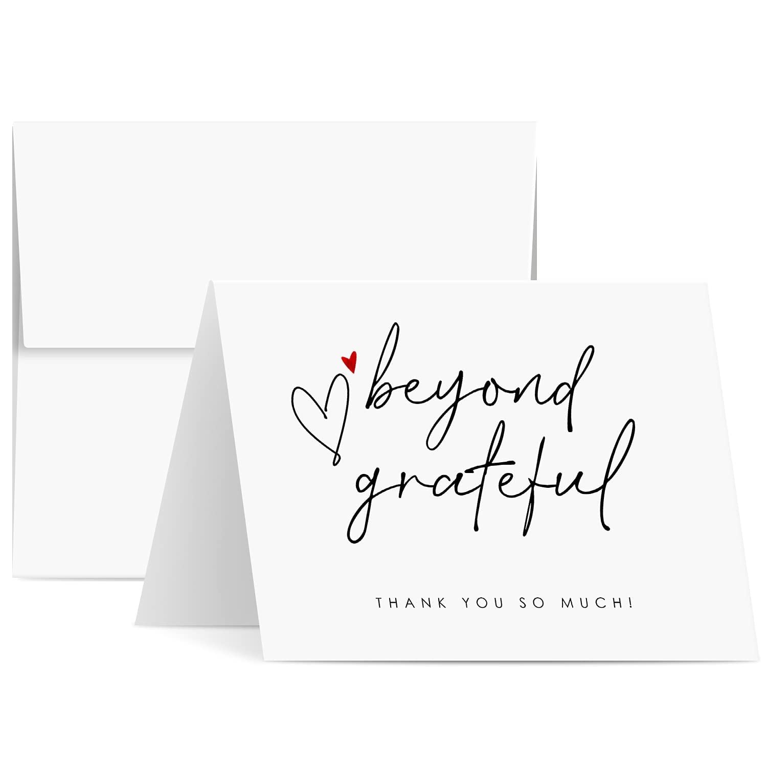 Beyond Grateful – Thank You So Very Much! w/Small Red Heart – Elegant Greeting Cards for Wedding, Christmas, Valentine’s, Bridal Shower, Anniversary –